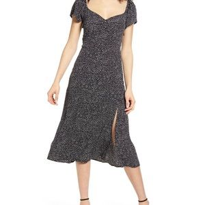 Leith black brushed dot print high slit midi dress
